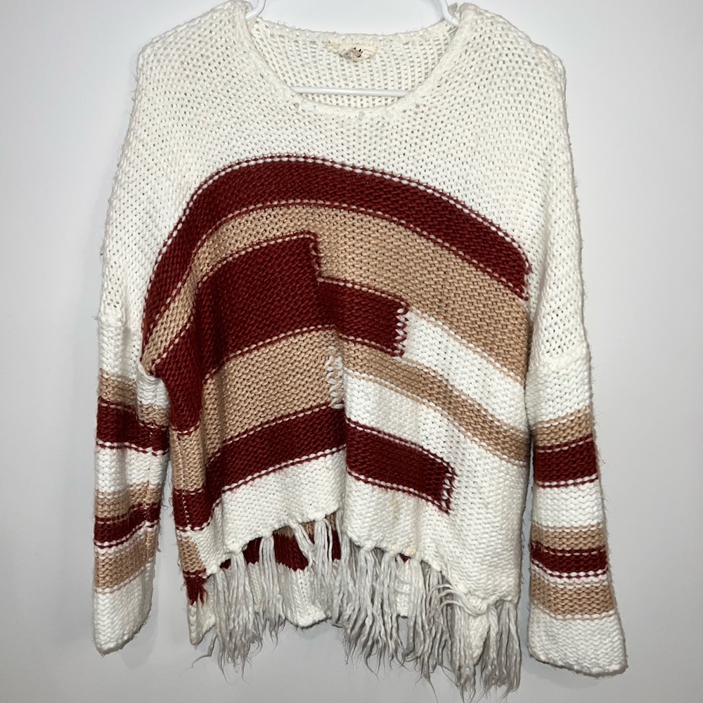 Colorblock sweater with fringe